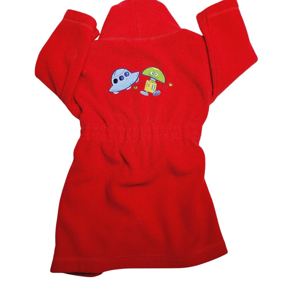 Vintage Baby Buns Red Bath Robe Toddler Baby Size 18 Months ROBOTS Stitched